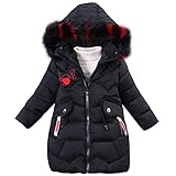 LCIGIA Wintermantel Mädchen Winterjacke Kinder Baumwolljacke Verdickte Steppjacke mit Pelzkragen Winddichte Jacke im Prinzessinnen-Stil Outdoorjacke, Schwarz, 122-128