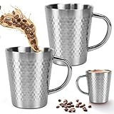 XRPRPX Camping Becher 300ml, 2 Stück Edelstahlbecher Doppelwandige Becher mit Griff Edelstahltasse Silber Milchbecher Camping Kaffeebecher 9.7cm * 8.3cm Isolierbecher für Zuhause, Outdoor