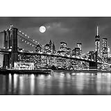 Runa Art Fototapeten 396 x 280 cm Brooklyn bridge nacht - Vlies Wanddekoration Wohnzimmer Schlafzimmer - Deutsche Manufaktur - Schwarz Weiss 9101012b