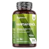 Hanfsamenöl Softgels - Omega 3, 6 & 9 Fettsäuren - Alternative zu Fischöl - 180 Weichkapseln - 1000mg kaltgepresstes Hanföl - Hemp Seed Oil - 6 Monate Vorrat - Natürliche Zutaten - WeightWorld