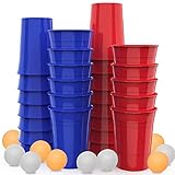 AOLUXLM 26 Becher Hartplastik, Partybecher Bruchfeste Wiederverwendbar,13 Rot + 13 Blaue Trinkbecher, 473 ml/16 OZ Tasse für Erwachsene Freunde Familie, Polypropylen (PP)