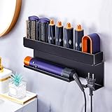 WAYASI Föhnhalter Wand Ohne Bohren, Föhn und Glätteisen Halterung Für Styler Lockenstab Zubehör, Fönhalterung Wandhalterung, Schwarz Halterung für Fön, Selbstklebend Haartrocknerhalter Organizer Bad