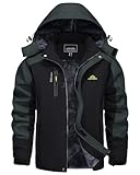 KEFITEVD Skijacke Herren Winter Arbeitsjacke Wasserdicht Winterjacke mit Kapuze Softshell Warm Gefütterte Funktionsjacke Schwarzgrau L