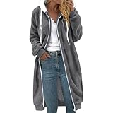 Generisch Teddyfell Jacke Damen mit Kapuze Flauschig Langarm Wintermantel Lässige Kapuzenpullover Mantel Weich und bequem Flanell Pullover Damen Teddy Fleecepullover (Dark Gray, L)