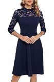 HOMEYEE Damen Elegant Spitze 3/4 Ärmel Rockabilly Kleid Retro Knielang Cocktailkleid für Hochzeit A368 (L, Marineblau)