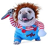 Chucky Hundekostüme für Hunde Wig and Knife,Lustige Chucky Hundekleidung Puppe Halloween Cosplay Kostüm (S)