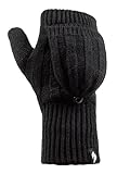 HEAT HOLDERS - Damen Thermo Fingerlose Handschuhe mit Fäustlinge Kappe | Winter Handschuhe mit Plüsch Fleecefutter (Einheitsgröße, Schwarz)