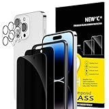 NEW'C 2 x Sichtschutz Panzer Schutz Glas für iPhone 14 Pro (6,1 Zoll) und 2 x Kamera Panzer Schutz Glas Kameraschutz für iPhone 14 Pro (6,1 Zoll) -Einfaches Installationswerkzeug enthalten -kratzfest