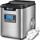 tillvex Eiswürfelmaschine Edelstahl 12 kg - 24 h | Eiswürfelbereiter mit Timer und 2,2 Liter Wassertank | Ice-Maker LCD-Display & Selbstreinigungsfunktion | 3 Eiswürfel Größen (Silber)