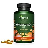 BIO KÜRBISKERNÖL Kapseln Vegavero ® | Einzigartig: 45% Linolsäure | BIO-QUALITÄT aus Deutschland | VEGAN | 500 mg pro Kapsel | Ohne Zusatzstoffe | 180 Kapseln