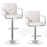 Bealife Bar stools Set of 2, Height-Adjustable, 360-degree Rotation, Faux Leathe, with Backrest and Footrest, for Kitchen (Weiß)