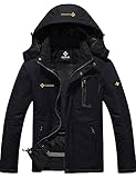 GEMYSE Herren Warme Skijacke Berg Winddicht Wasserdicht Atmungsaktiv Multi-Pocket Outdoor-Winterjacke mit Kapuze,Schwarz,XL