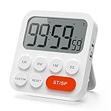 LIORQUE Digitaler Küchentimer Magnetisch Stoppuhr Timer mit Uhr, Magnet, 3-stufiger Lautstärke, LCD Anzeige für Kochen, Sport, Studieren, 2 AAA Batterien inklusive Rot