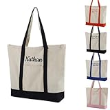 Generisch Personalisierte Shopper Tasche Damen Groß Stofftasche mit Gesticktem Namen/Text Shopper mit Reißverschluss Einkaufstasche Strandtasche Tote Bag (B-Schwarz, S)