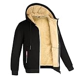 Mantel Herren Winterjacke GefüTterte Jacke Mit Kapuze MäNner Einfarbiges Mantel Mit ReißVerschluss Herren Winddicht Outdoorjacke WäRmend Jacke Fleece Futter Jacke GefüTtert Wintermantel Kapuzenjacke