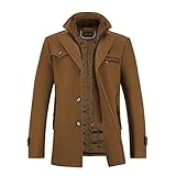 YOUTHUP Herren Wollmantel Dick Winter Kurzmantel Regular Fit Wintermantel Freizeit Herrenmantel Übergangsmantel, Braun, L