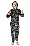 CityComfort Onesie Kinder Fleece Overall Jumpsuit Schlafanzug Jungen Mädchen Extra Weich Einteiler Ganzkörperanzug Schlafoverall Pyjama Strampelanzug 7-14 Jahre (Schwarz, 13-14 Jahre)