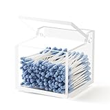 WORHE Cotton Swab Ball Holder Rechteckiger Qtip-Halter mit Deckel 2-Gitter-Acryl-Klarsichtbehälter für Wattebauschen, Make-up-Pads, Kosmetika (DP011)