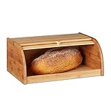 Relaxdays Brotkasten Bambus HBT: 16,5 x 40 x 27,5 cm Rollbrotkasten für aromadichte Brot Aufbewahrung Brotkiste mit Rolldeckel als Brottrommel oder Brotwächter für Brötchen und Gebäck, natur