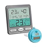 TFA Dostmann Venice Poolthermometer, 30.3056.10, zur Überwachung der Wassertemperatur in Pool, Teich oder Whirlpool Digitales Funk-Poolthermometer, Grau, L 116 x B 24 (65) x H 126 mm