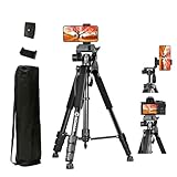 Moman Kamera Stativ, TP59F Aluminium Leichte Camera Dreibeinstative mit Kopf 150cm Höhe DSLR Fotostativ Maximale Tragfähigkeit 6KG Verstellbares Tragbares Reisestativ, Handy Tripod Ständer