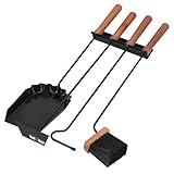 KOTARBAU® Kaminbesteck Schwarz Modern Ofenbesteck Kaminofen Zubehör Kamingarnitur Set Bürste Schaufel Aschekratzer Schürhaken Kamin Reinigungsset aus Stahl und Holz Kaminzubehör Kaminwerkzeug