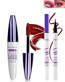 5D Rot Seidenfaser Mascara Und Red Flüssiger Eyeliner Set, Wasserfester & Wischfester Liquid Eyeliner,Langlebige Volumizing Curling Verlängerung Wimpern Wimperntusche Für Partys Bunt Augen Makeup-7