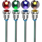 Gebildet 4 Stück 12mm 3V-4.5V-5V-6V-7.5V-9V LED Metall Kontrollleuchte wasserdichte Signallampe Pilot Dash mit Draht (Rot/Orange/Blau/Grün)