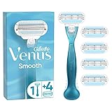 Gillette Venus Smooth Rasierer Damen, Damenrasierer + 5 Rasierklingen mit 3-fach Klinge, Frauen Geschenk