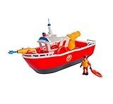 Simba 109252580 - Feuerwehrmann Sam Feuerwehrboot Titan, 32cm, schwimmendes Spielzeug-Schiff, ab 3 Jahre, bespielbar an Land und im Wasser, Badewannenspielzeug mit Wasserkanonen und Figur