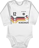 Baby Body langarm Mädchen Junge - 2024 Fussball EM Fanartikel - Trikot mit anpassbarem Namen und Trikotnummer - 3/6 Monate - Weiß - strampler fußball germany babystrampler deutschland flagge wm