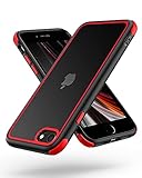 MobNano Ultra Hybrid Durchsichtig Handy Hülle für iPhone se 2022 2020, Stoßfest Bumper Transparent Handyhülle 360 Grad Kantenschutz Silikon iPhone 7 8 SE2 SE3 Case Schwarz Rot