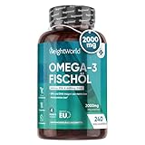 Omega 3 Kapseln - 2000mg Fischöl mit 1100mg Omega-3, 660mg EPA & 440mg DHA pro Tag - Laborgeprüft - 240 Softgels - Fettsäuren für Herz, Gehirn & Blutdruck - Nachhaltig & ohne Zusätze - WeightWorld