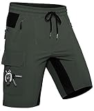 Wespornow Kurze Hose Herren Shorts Sommer mit 5 Taschen Stretch Leichte Cargo Sporthose Arbeitshosen Männer Kurz Wanderhose Bermuda Jogginghose Chino MTB Cargohose Gym Leinen(Grün, 3XL)