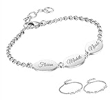 aplusashop ID Edelstahl Armband mit Gravur nach Wunsch mit 2, 3, 4 Plättchen Damen, Mädchen (Mit Gravur, Mit 3 Plättchen)