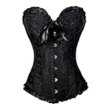 PhilaeEC Damen Schnürkorsett Top Übergröße Satin Floral Boned Overbust Bustier Lingerie(Schwarz, L)