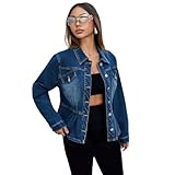 YLQQdMK Jeans Jacken Für Damen Frauen Gewaschene Taille Kurzjacke Denim Saum Kleiner Mantel-Dunkelblau-Xl