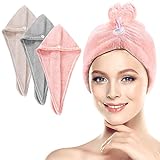 Buluri Haarturban, 3 Stück Turban Handtuch - Mikrofaser-Haartuchwickel Super absorbierender Schnell Trocknender Handtuch mit Knopfdesign, Haar Trocknendes Tuch für Alle Haartypen