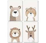 LAVEMA Bilder Babyzimmer Deko | Kinderzimmer Poster Tiere Beige | Poster A4 (21x30cm) ohne Bilderrahmen | Deko Bilder Kinderzimmer Mädchen und Jungen