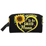 Kulturbeutel für Herren, Motiv: Blessed to Be Called Nana, Sonnenblumen-Druck, geräumige Kapazität, Kosmetiktasche für Damen, weiß, Einheitsgröße