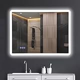 baklon Badspiegel mit Beleuchtung 800x600mm, Badezimmerspiegel Wandspiegel und Touch-Schalter, IP65-Led-Spiegel-Bad mit Speicherfunktion, 3 Farbtemperatur,Horizontal/Vertikal, HD Hartglas