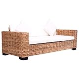 Festnight 3-Sitzer Gartensofa | Garten Lounge Sofa | Rattan-Lounge | Rattan Sofa | Outdoor Lounge Sessel | Rattan Gartenmöbel | Natürliches Rattan und Mangoholz 200 x 80 x 67 cm