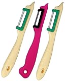 3 Solinger Sparschäler 1 Pink+2 Beige für Rechts- u Linkshänder Solingen Spargelschäler Obstschäler Spargelmesser extra scharf Pendelschäler Gemüseschäler