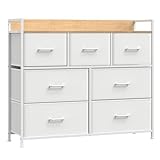 SONGMICS Kommode, Schrank, 7 Stoffschubladen mit Griffen, Metallgestell, Industrie-Design, wolkenweiß-eichenbeige LTS523W57