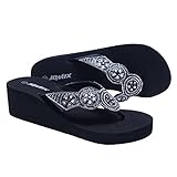 JOMIX Zehentrenner Damen Bequem Sandalen Sommer Elegant Sandaletten Damen Flach Sommerschuhe (Schwarz SD2565, 41 EU, SD2565)