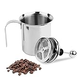 RISVOWO Milchaufschäumer Manuell, Double Mesh Milchschaum, 400ml Edelstahl Milk Frother, Perfekter Milchschaum Dank Doppeltem Sieb und Speziellem DrüCkmechanismus (8 X 8 X 18cm)