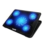 Docooler 10-17 Zoll Gaming Laptop Cooler Pad Kühler für Laptop 5 leise Lüfter und LCD-Display, 5 Höheneinstellungen, 2 USB-Ports und blaues LED-Licht