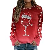 LOSSLO Weihnachtspullover Damen Lustige, Weihnachten Damen Pullover Weihnachten Sweatshirt Langarm mit Rentiermuster Bequem Weihnachtssweatshirt Xmas Oberteile Große Größen Weihnachtsmotiv