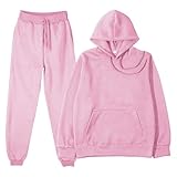 Loungewear für Damen, Übergröße, 2024, Geschenk, einfarbig, Pullover, Freizeitanzug, Sportbekleidung, langärmelige Hose, 2er-Set, rose, XL