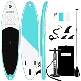 SUDOO Aufblasbare Stand Up Paddle Board 300x76x15cm Aufblasbares SUP Board für Stand-Up Paddling Mit Board, Verstellbare Paddel, Pumpe, Rucksack, Leine, 3 Finnen, Rutschfestes Deckpad, Reperaturset